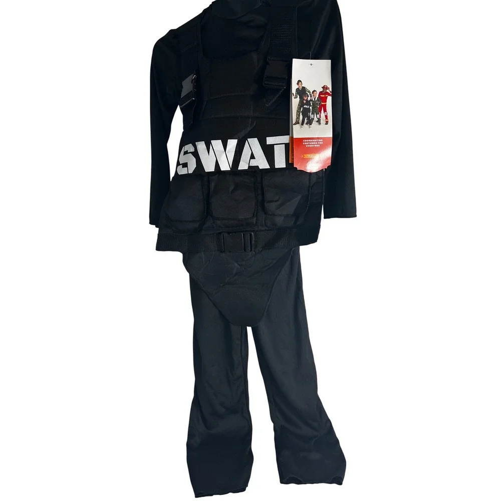 Kids SWAT Officer Costume Halloween Cosplay-Helmet Walkie Talkie Handcuffs Small